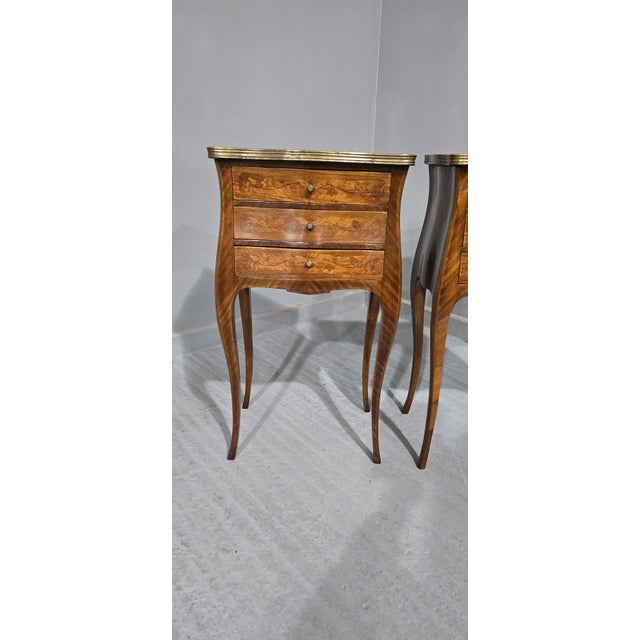 Wood French Marquetry Bedside Lamp Tables, 1900, Set of 2 For Sale - Image 7 of 12