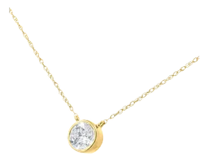 14K Yellow Gold Plated .925 Sterling Silver 1/2 Cttw Round-Cut Diamond Bezel 18" Pendant Necklace (J-K Color, I1-I2 Clarity)