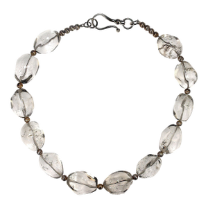 Ajd 18 Inch Clear Quartz Nuggets With Silvery Accents Necklace