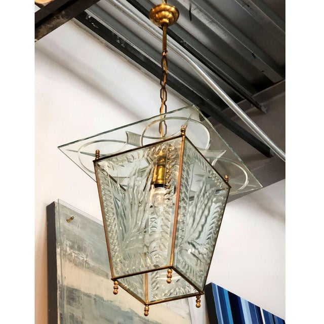 Mid-Century Modern 1950s Mid Century Modern Italian Green Glass Lantern For Sale - Image 3 of 9