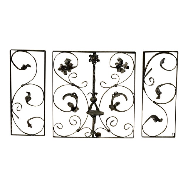 Vintage Spanish Style 3 Piece Iron Wall Candleholder Wall Hanging Decor For Sale