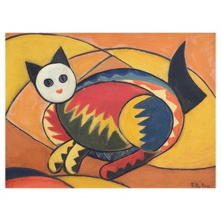 F. DuParc Portrait of a Reposing Cat, 1960s, Oil on Board, Framed For Sale