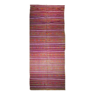 Vintage Moroccan Tribal Kilim, Handwoven Wool, Multicolor Stripe Pattern, 6’ X 15’ For Sale
