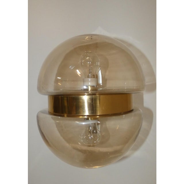 1960s Double-Cap Wall Light in Amber Glass and Brass from Peill & Putzler, Germany, 1960s For Sale - Image 5 of 18