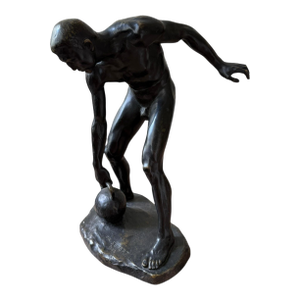 Antique Bronze Sculpture Titled Male Athlete With Kettlebell by Fritz Reinhold Seifert Made 1922