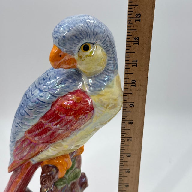 Hand-Painted Ceramic Parrot Sculpture With Iridescent Glaze For Sale - Image 9 of 10