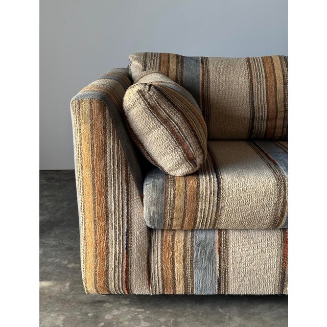 1970s Vintage Striped Woven Upholstery Three-Seat Sofa For Sale - Image 12 of 16