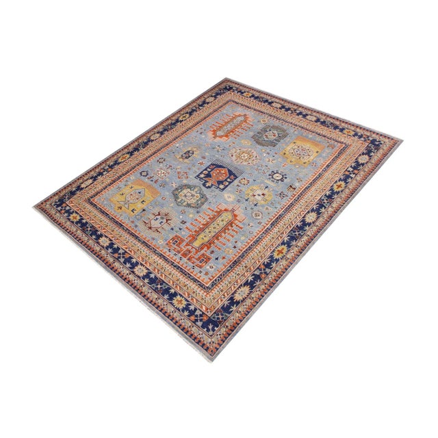 1990s 1990s Boho Chic Ziegler Blue Tan Hand-Knotted Wool Rug - 9'0'' X 12'0'' For Sale - Image 5 of 8