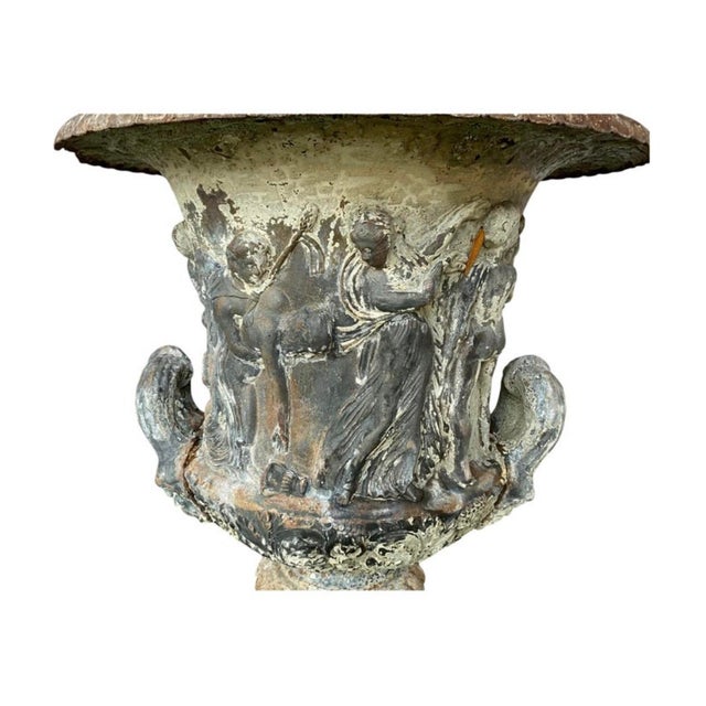 19th Century French Cast Iron Medici Borghese Garden Urns Pair For Sale - Image 16 of 18