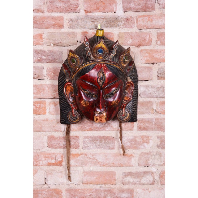 Asian Facial Mask in Lacquered and Painted Wood, 1890s For Sale - Image 5 of 8
