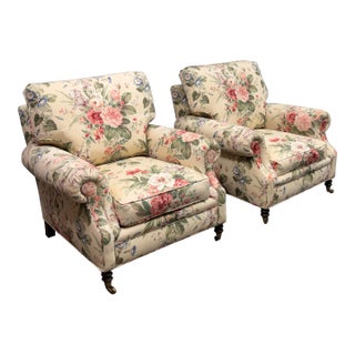 Shabby Chic Floral Patterned Arm Chairs, Pair For Sale