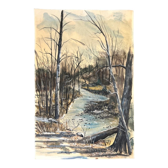 1970’s Impressionist Winter Landscape Watercolor Painting For Sale
