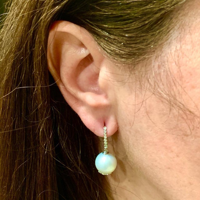 Diamond Large South Sea Pearl Earrings 14k Gold Certified For Sale In New York - Image 6 of 8