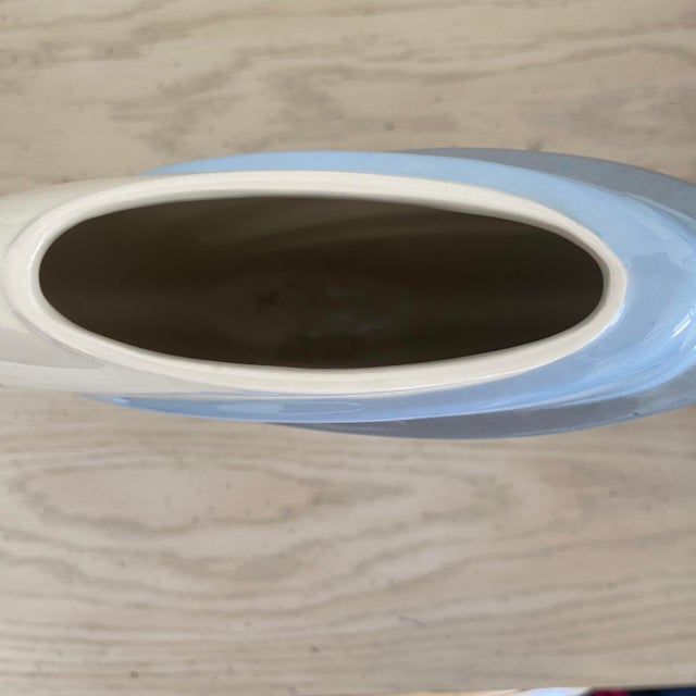 Off-white Vintage 1980s Postmodern Round Flat Art Deco Style Ceramic Vase (Signed) For Sale - Image 8 of 13