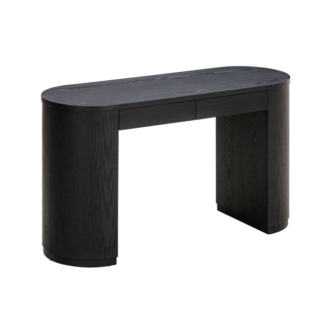 Boho Chic Marlow Black Wood Writing Desk For Sale - Image 3 of 11