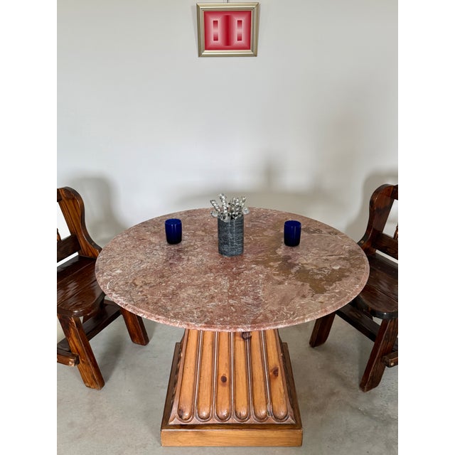 Kreiss "Duchess" Marble + Sculptural Wood Pedestal Card Table Game Table Dining For Sale - Image 18 of 18