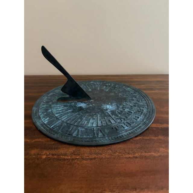 Vintage English Country Iron Verdigris Garden Sundial "Grow Old Along With Me" For Sale In South Bend - Image 6 of 7
