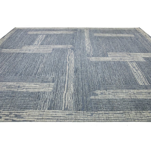 Modern Abstract Moroccan Style Wool Rug in Light Blue by Apadana For Sale In New York - Image 6 of 10