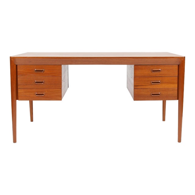 Refinished 1960s Danish Teak Writing Desk With Cabinet by Haslev Mobelsnedkeri For Sale