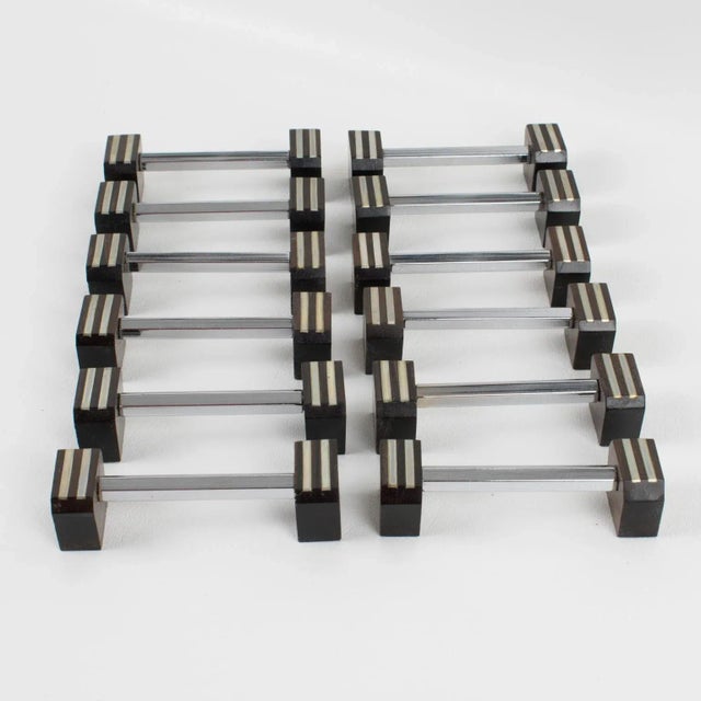 Art Deco Chrome and Macassar Wood Chopstick Knife Rests, 12 Pieces in Box For Sale - Image 10 of 13