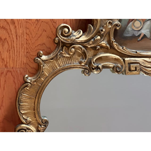 Rococo Vintage Rococo Gilt Wood Wall Mirror With Painted Pastoral Scene For Sale - Image 3 of 13