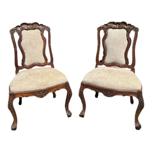 Pair of Rococo Style Stained Walnut Side Chairs
