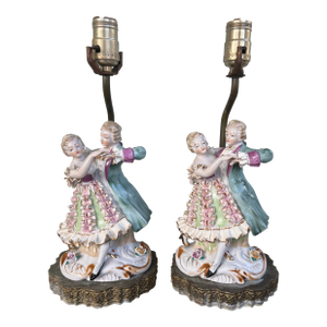 Vintage Rococo Revival Dancing Couple Porcelain Table Lamps – Set of 2, Betson China, C. 1960s