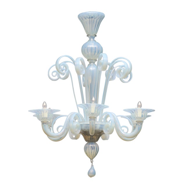 Chandelier made of Murano glass from the island of Murano outside of Venice, Italy. This piece has six arms with...