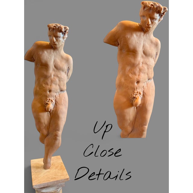 Wood Late 20th Century Campbell G Paxton-Signed Clay Male Figure Sculpture-Fragment of Youth Pensive For Sale - Image 7 of 10