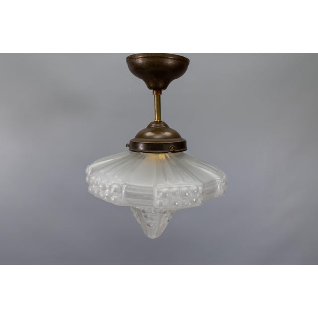 Art Deco French Frosted White Glass and Brass Ceiling Light, 1930s For Sale - Image 15 of 18