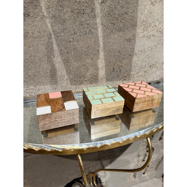 Handcrafted Three Trinket Boxes Mod Geometric Design For Sale - Image 9 of 14