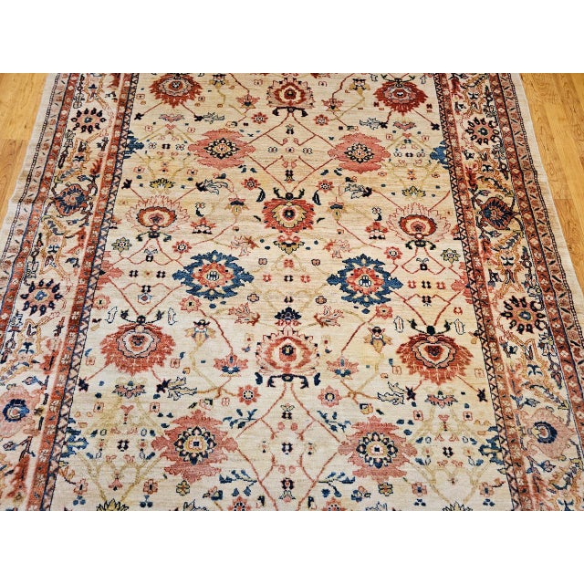 Vintage Persian Mahal Sultanabad Rug, Hand-Knotted Wool, Geometric Pattern, 9x12, Ivory & Blue For Sale - Image 12 of 18