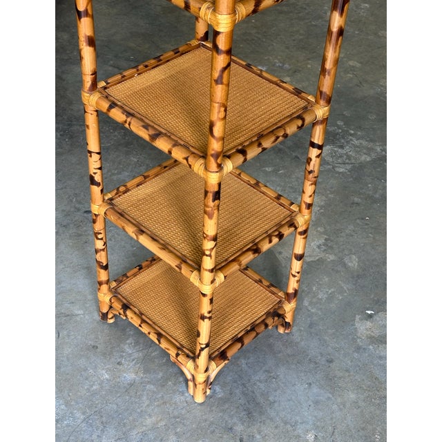1980s 1980s British Colonial Faux Bamboo and Cane Tall Shelf For Sale - Image 5 of 9