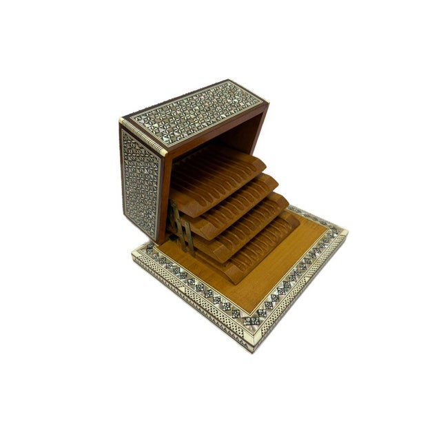 Luxury Vintage Mother of Pearl Inlaid Wooden Cigarette Box for 40 Cigarettes For Sale - Image 13 of 13