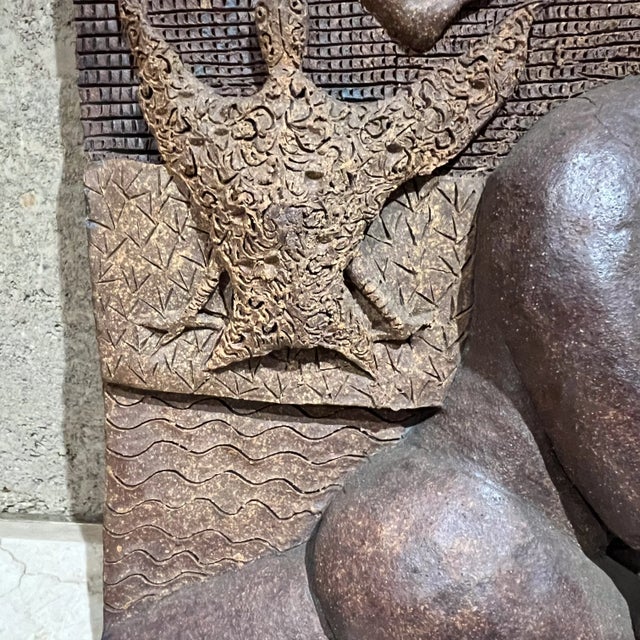 Brown Midcentury Relief Wall Art Ceramic Pottery Sculpture For Sale - Image 8 of 12