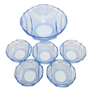 Art Deco Uranium Dessert Service from Niemen Glassworks, Poland, 1930s, Set of 6 For Sale