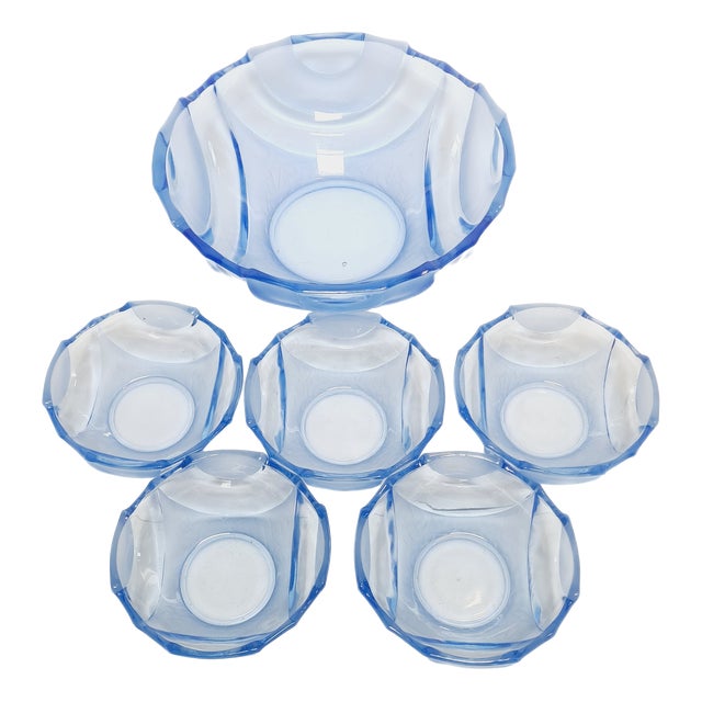Art Deco Uranium Dessert Service from Niemen Glassworks, Poland, 1930s, Set of 6 For Sale