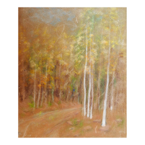 Mid 20th Century Impressionist Mountain Aspens Pastel Landscape Painting