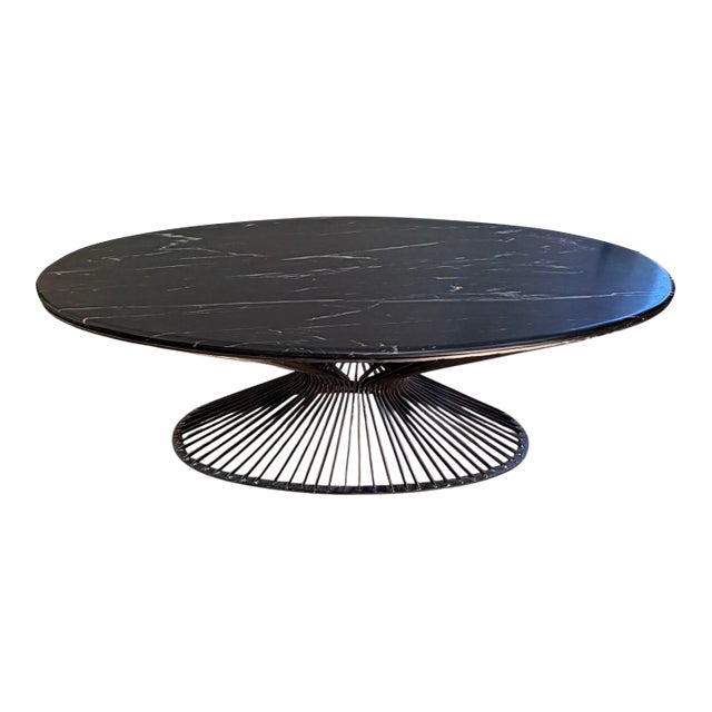 Vintage Black Marble and Wrought Iron Coffee Table. For Sale