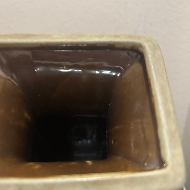 Vintage Tall Ceramic Taupe Vase With Painted Flowers For Sale In New Orleans - Image 6 of 12