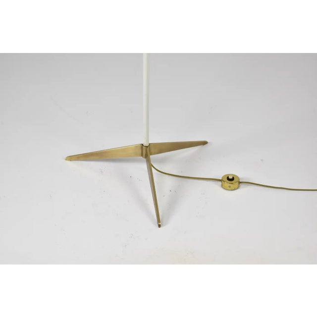 Metal Italian Brass and White Metal Tripod Floor Lamp in the Style of Stilnovo, 1950s For Sale - Image 7 of 9
