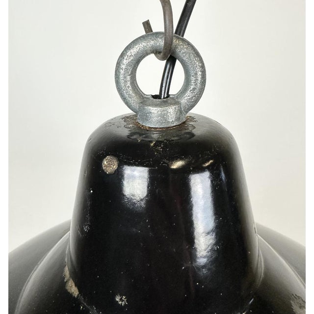 Black Industrial Black Enamel Factory Pendant Lamp with Iron Top, 1960s For Sale - Image 8 of 16