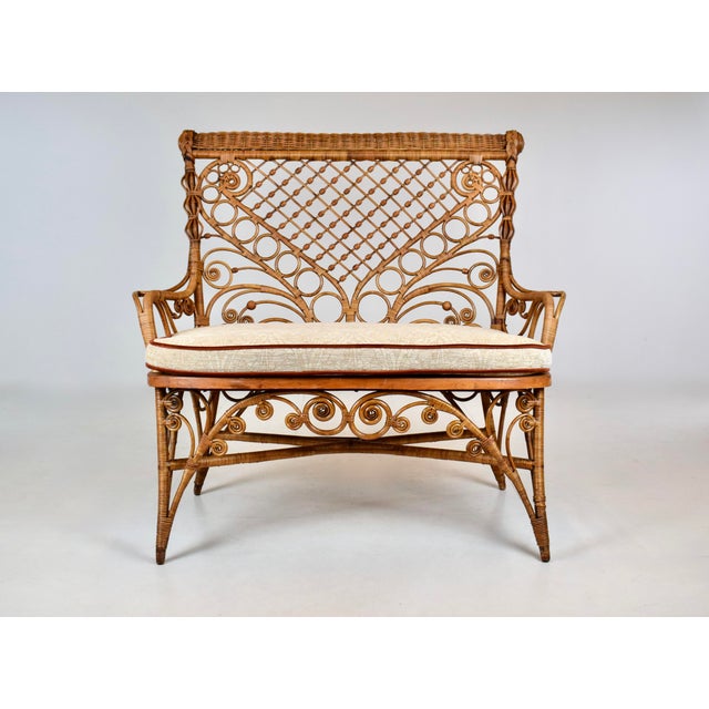 Antique American Victorian Wicker and Caned Settee or Courting Bench For Sale - Image 12 of 12