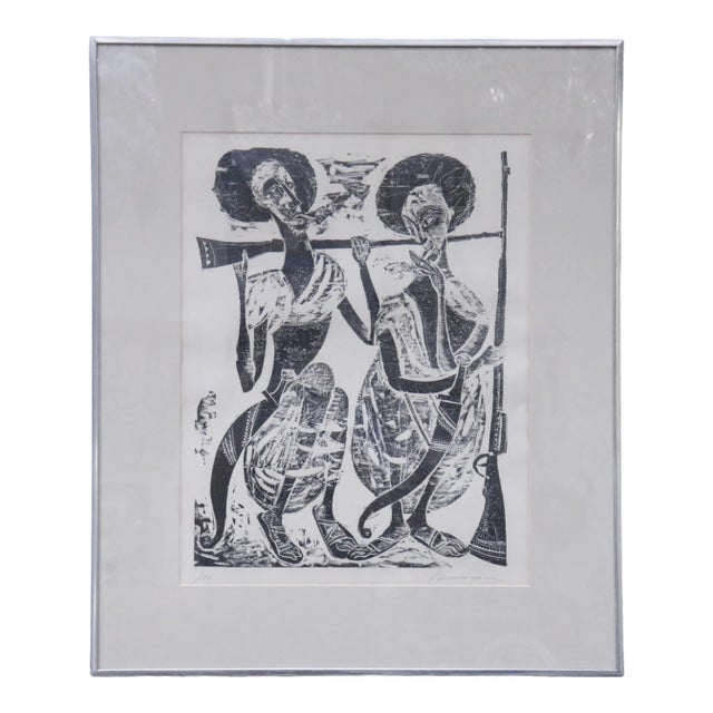 Signed Woodblock Print of Shotelai Swordsmen For Sale