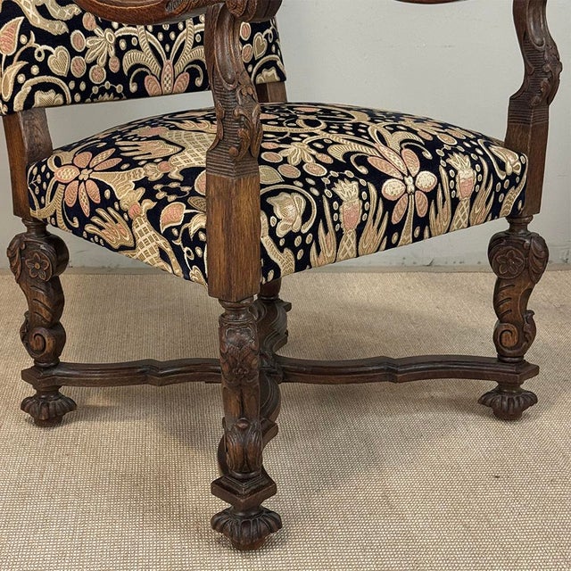 19th Century French Renaissance Revival Hand Carved Oak Armchair For Sale - Image 14 of 17