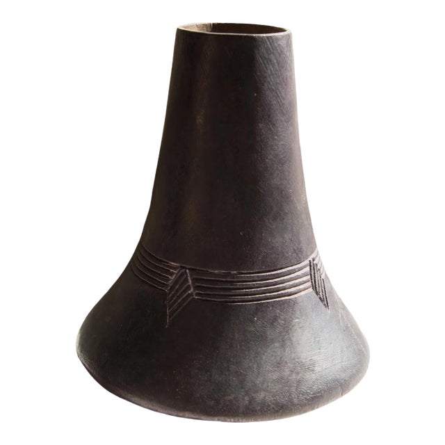 Vintage African Indigo Dyed Wooden Vase For Sale