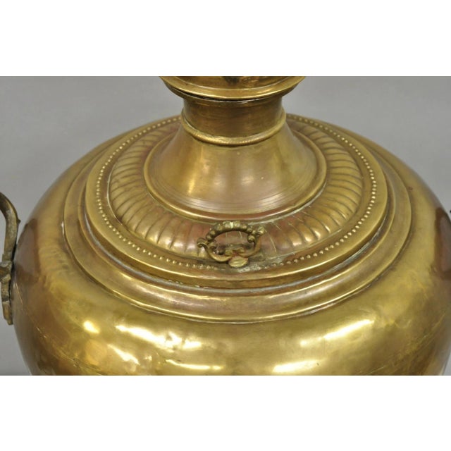 Antique Middle Eastern Moroccan Giant Brass Bulbous Samovar With Handles For Sale - Image 4 of 14