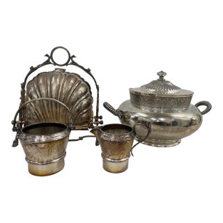 Antique Silverplate Tableware Serving Pieces Collection - 4 Pieces For Sale