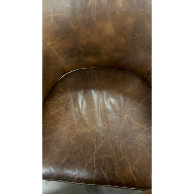 Revelation Modern Chocolate Brown Vintage Style Leather Ellington Swivel Chairs Pair For Sale - Image 9 of 9