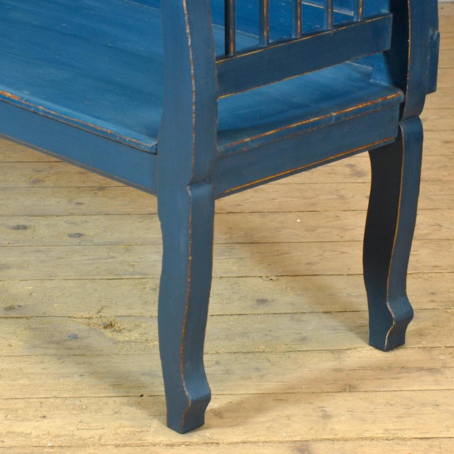 Blue Antique Pine Bench, 1900s For Sale - Image 8 of 11